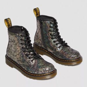 Dr. Martens Junior 1460 Crinkle Metallic Lace Up Boots Disco Kids size 2‎